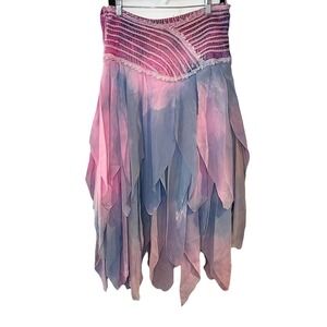 Vtg Cache 90s 80s Tie Dye Asymmetric Fairy Pixie Renaissance Skirt Smocked OS